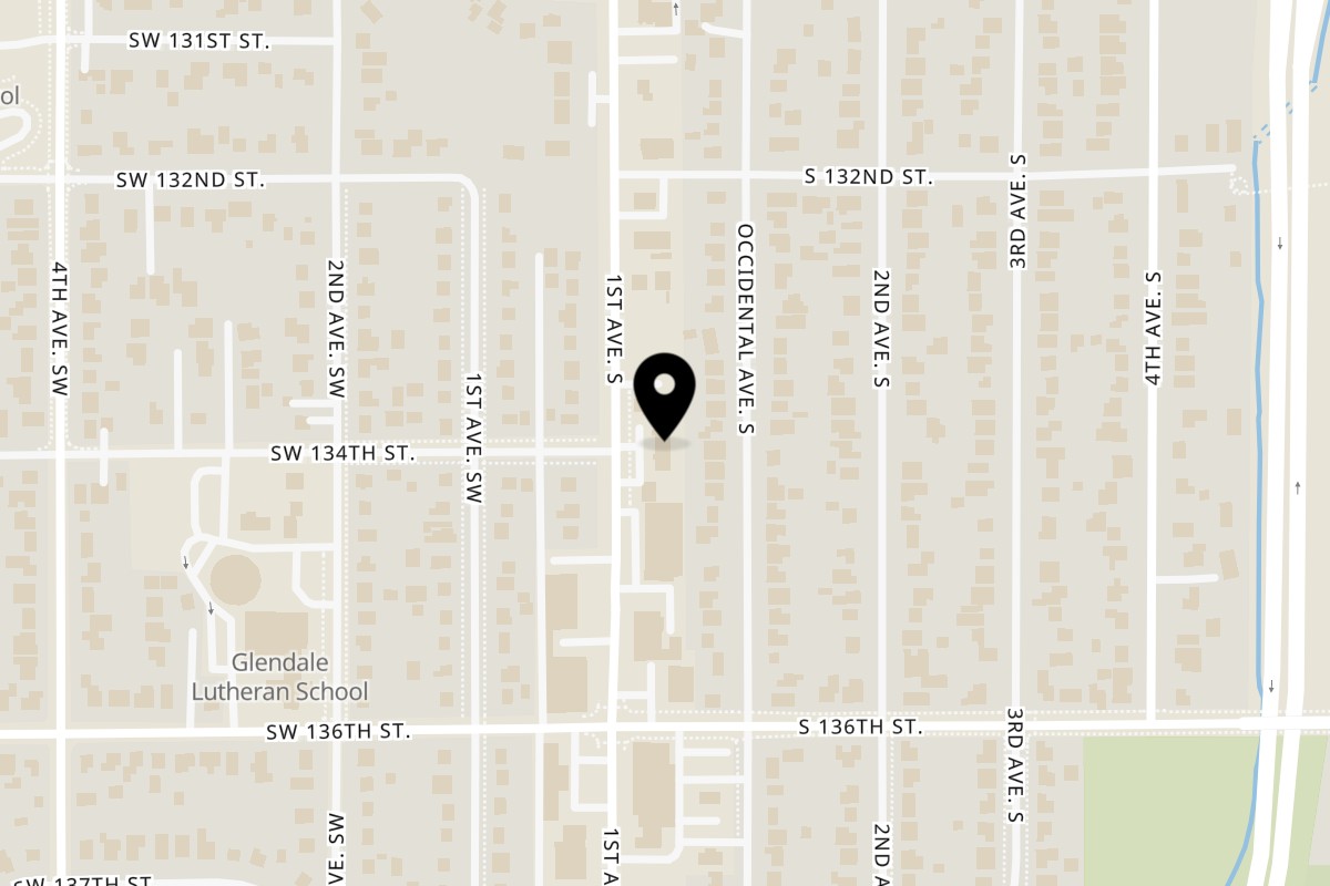 Map showing the location of Krungthep Thai Cuisine on 13260 1st Avenue South in Burien